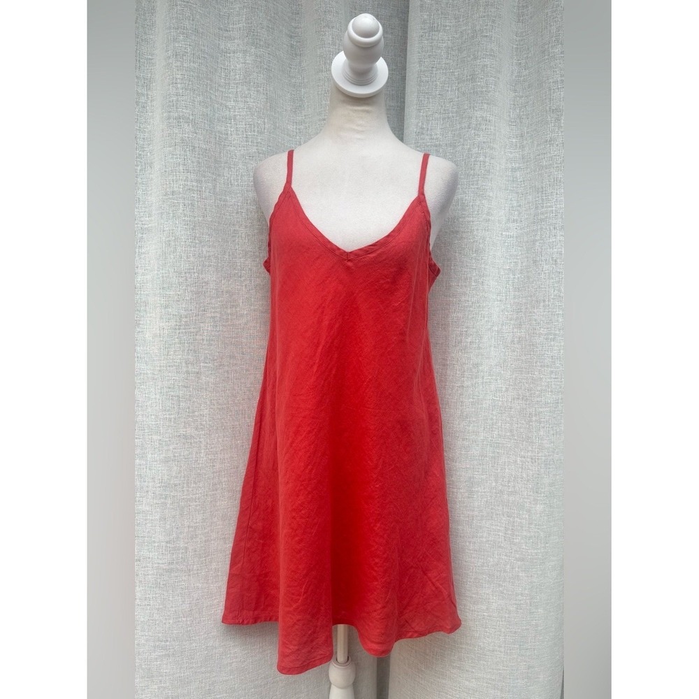 FLAX coral pink linen summer mni dress